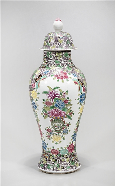 Appraisal: Chinese enameled porcelain covered vase with floral motif x approx