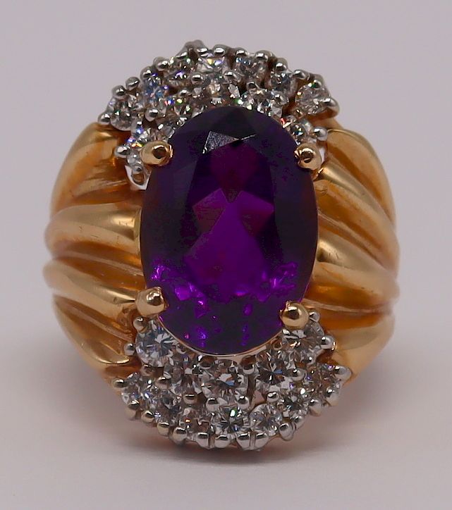 Appraisal: JEWELRY kt Gold Amethyst and Diamond Ring kt bi-color gold