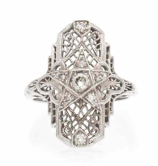 Appraisal: An Antique Karat White Gold and Diamond Ring containing one