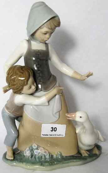 Appraisal: Lladro Figure of Children with Geese ''Avoiding the Goose'' Height