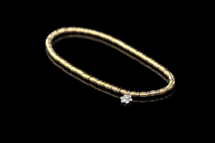 Appraisal: Eighteen-Karat Two-Color Gold and Diamond Anklet composed of yellow gold