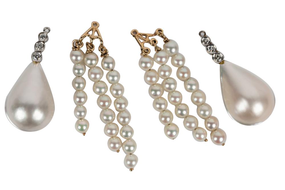 Appraisal: TWO PAIRS OF KARAT GOLD DIAMOND PEARL EARRING JACKETSthe first