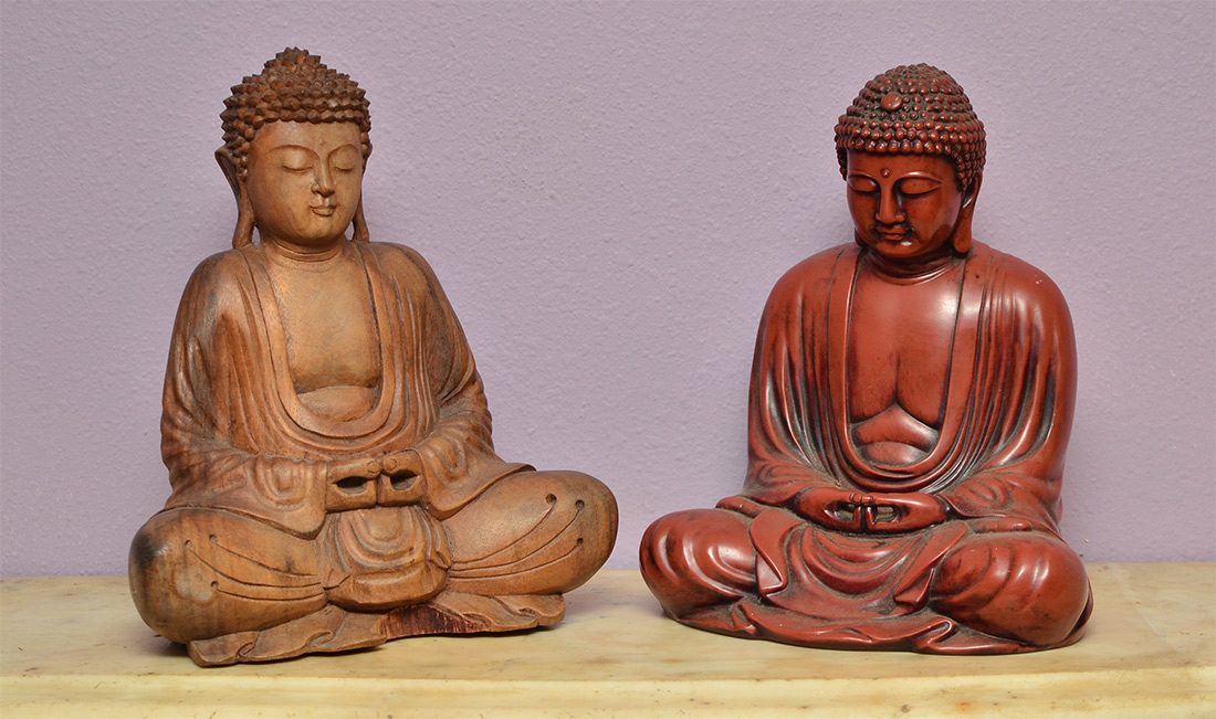 Appraisal: PIECE LOT CARVED WOOD LACQUER BUDDHA figures of seated Buddha