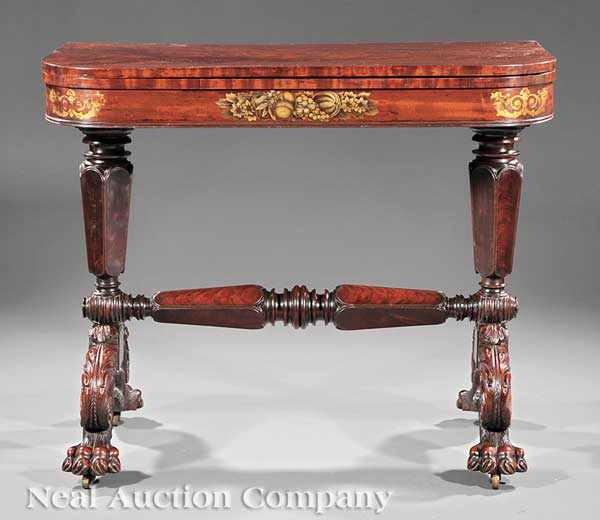 Appraisal: An American Classical Gilt Stenciled and Carved Mahogany Games Table