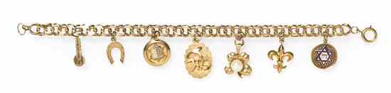 Appraisal: A Karat Yellow Gold Charm Bracelet with Seven Attached Charms