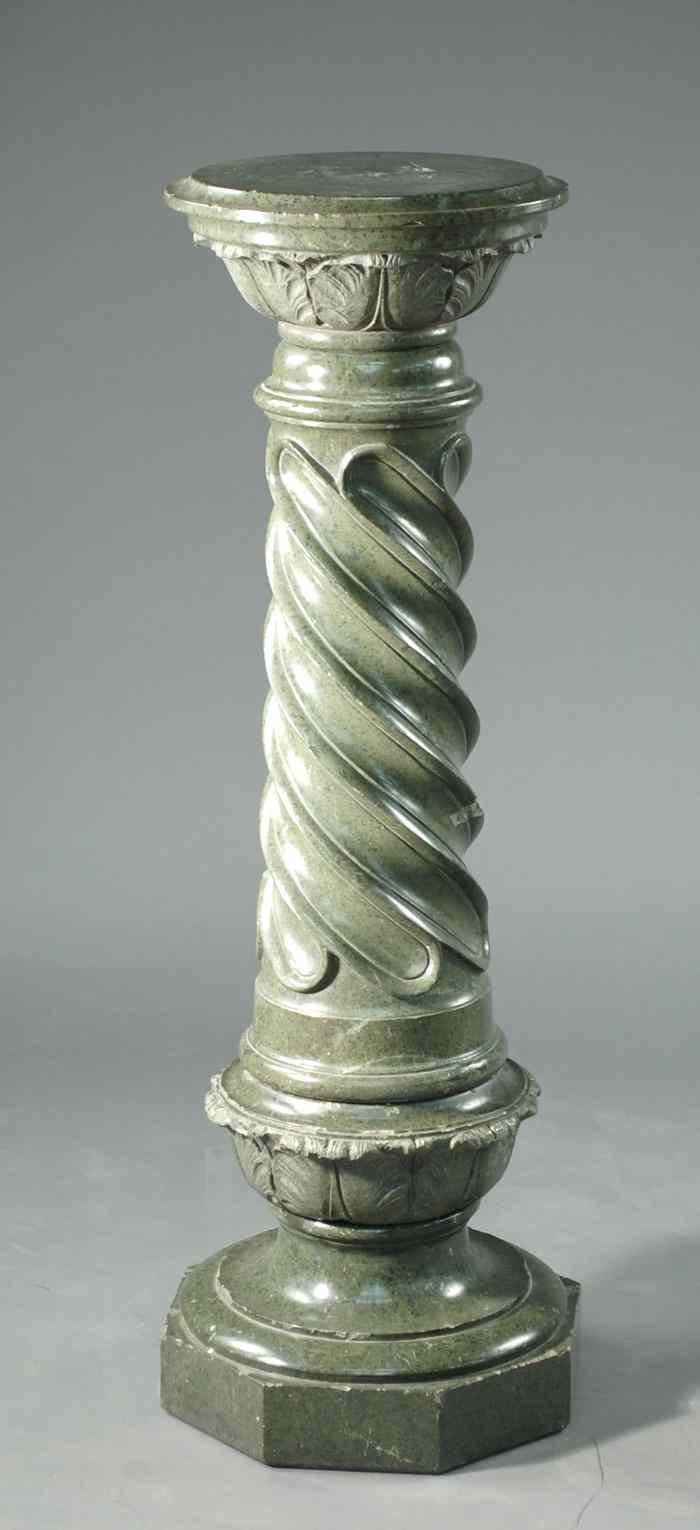 Appraisal: CARVED AND SPIRAL TURNED VERDE MARBLE PEDESTAL Italian early th