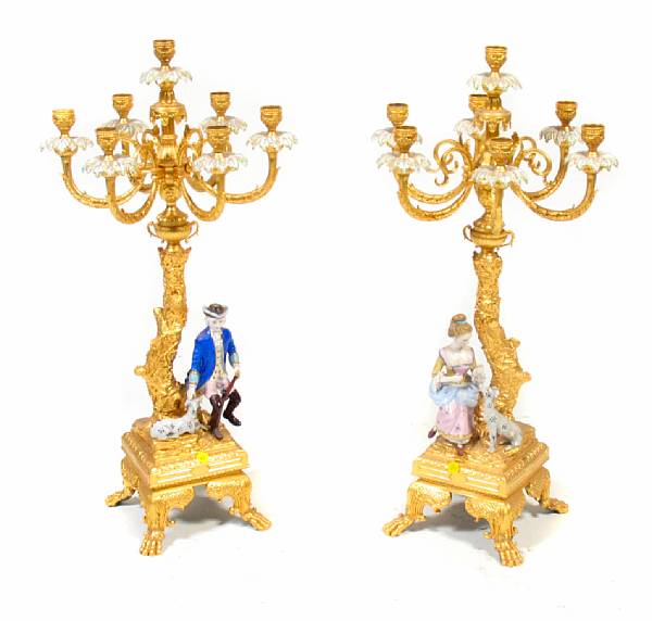 Appraisal: A pair of Louis XV style gilt bronze and porcelain