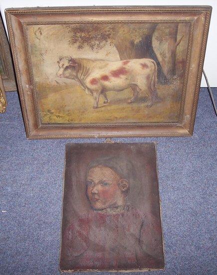 Appraisal: English School th CenturyA Naive Portrait of a Bull standing