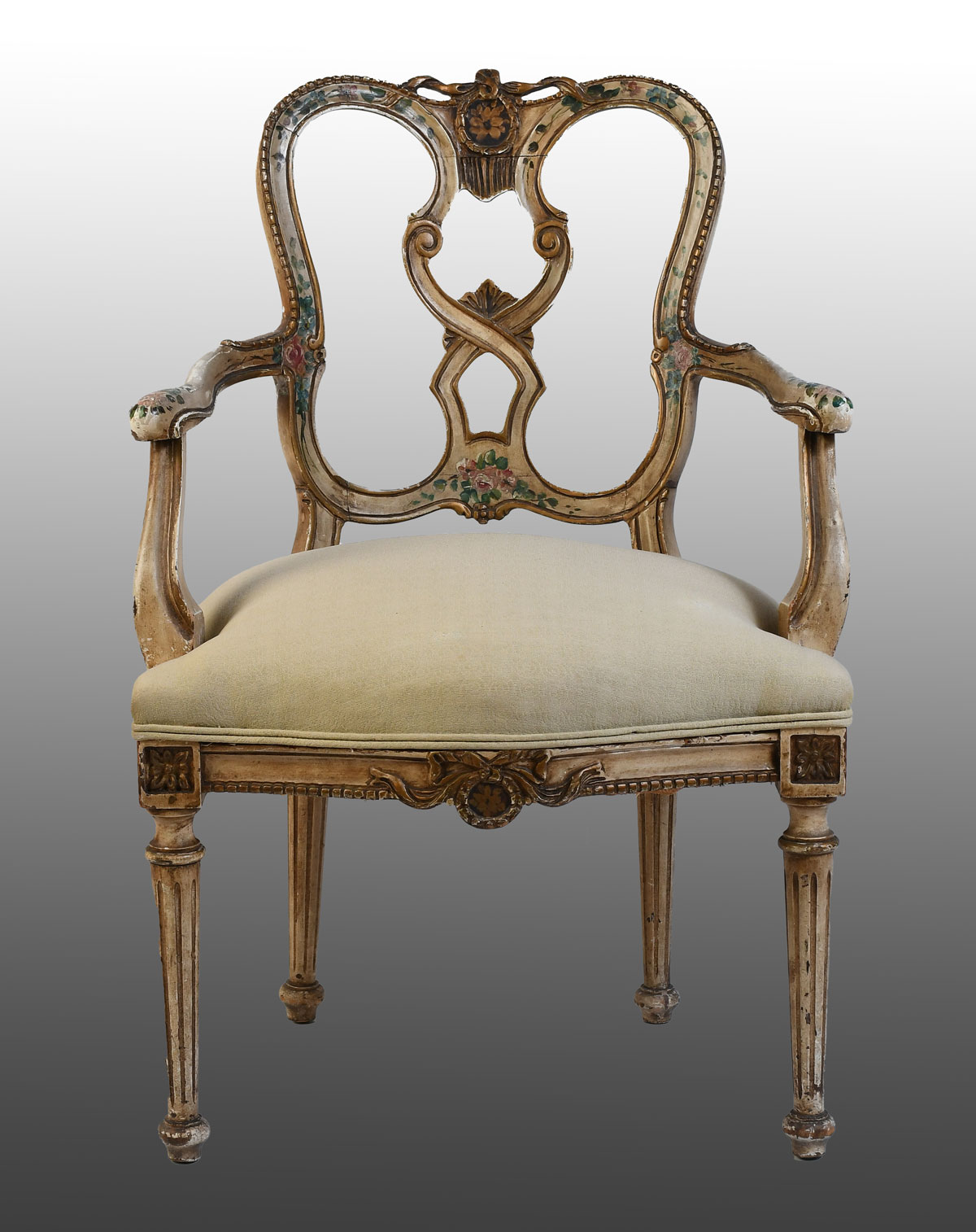 Appraisal: LATE TH CENTURY DECORATED ITALIAN ARMCHAIR Carved Italian armchair having