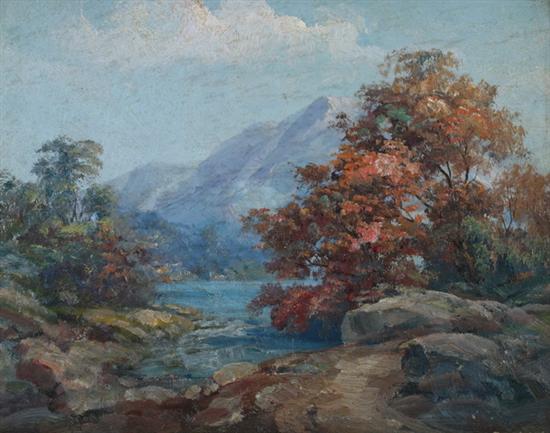 Appraisal: H TOURNAY American th century RIVER LANDSCAPE IN AUTUMN signed