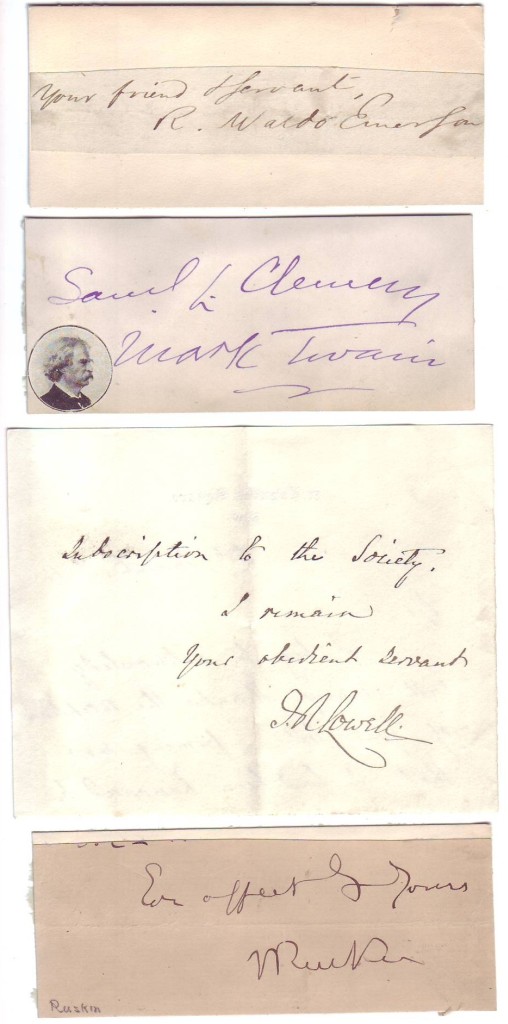 Appraisal: WRITERS Clipped Signatures Mark Twain John Ruskin Ralph Waldo Emerson