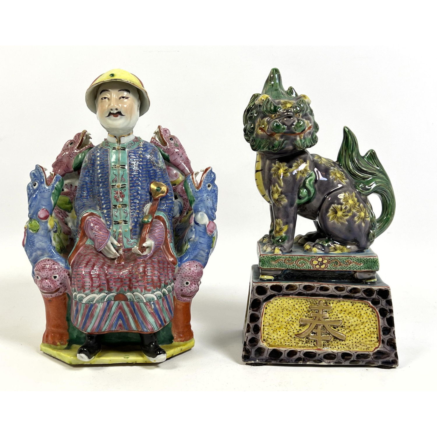 Appraisal: pcs Chinese Porcelain Seated figure and Foo Dog x x