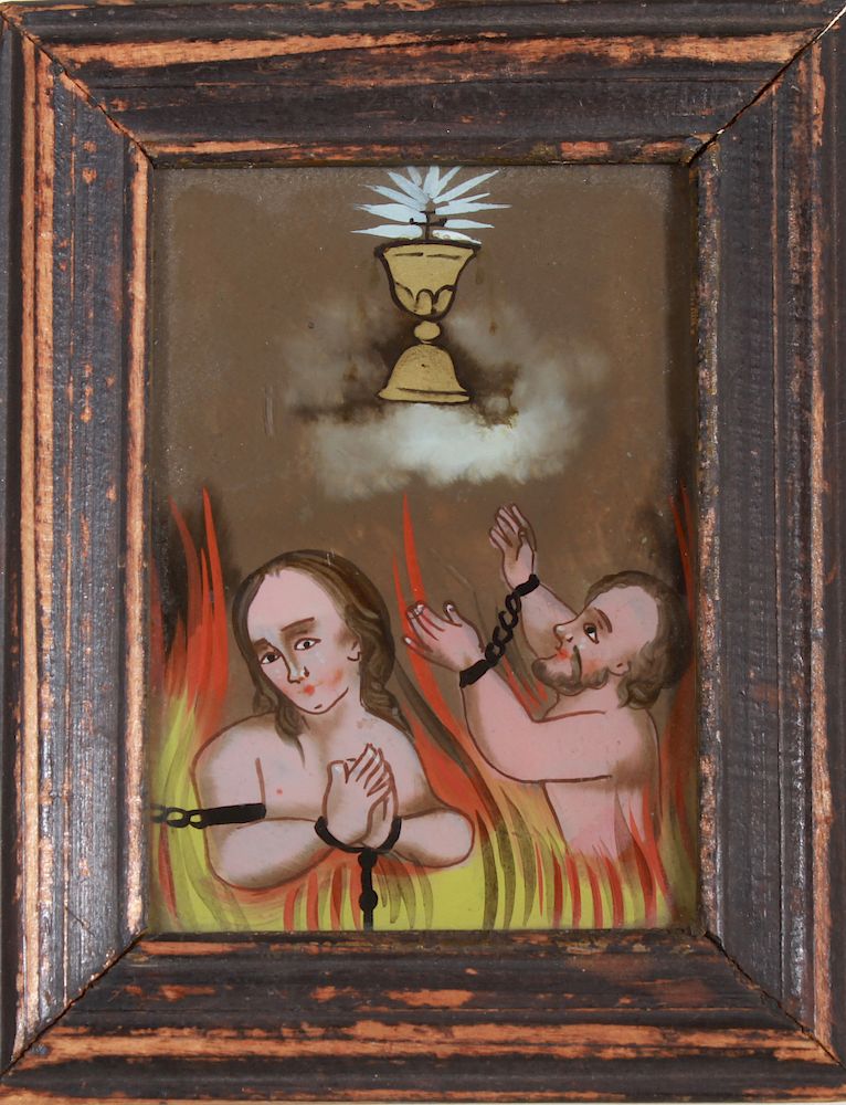 Appraisal: Verre Eglomise Reverse Painting on Glass Sinners Verre eglomise reverse