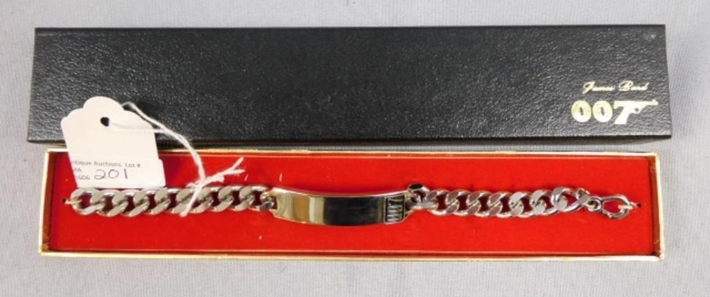 Appraisal: JAMES BOND ID BRACELET CA S PLATEDmetal NOS original box