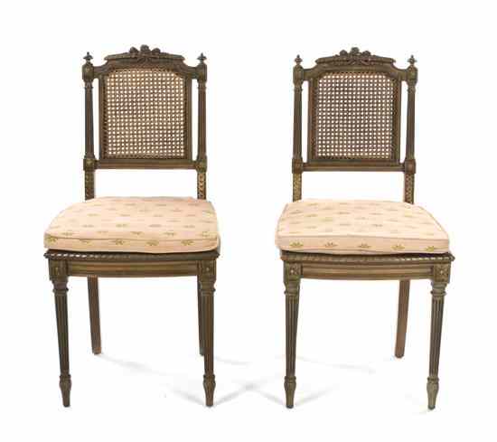 Appraisal: A Pair of Neoclassical Painted Side Chairs having rose carved