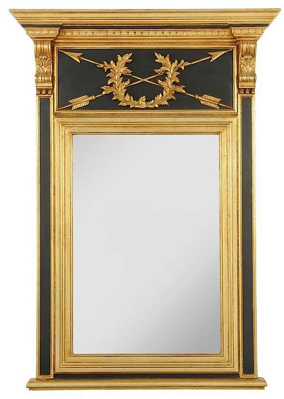 Appraisal: Directoire Style Ebonized Parcel Gilt Mirror th century wreath and