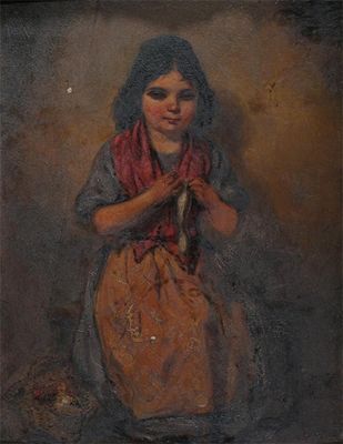 Appraisal: Continental School late th Century Study of a girl sewing