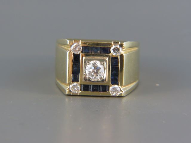 Appraisal: Diamond Sapphire Man's Ring round diamonds totaling carat and square