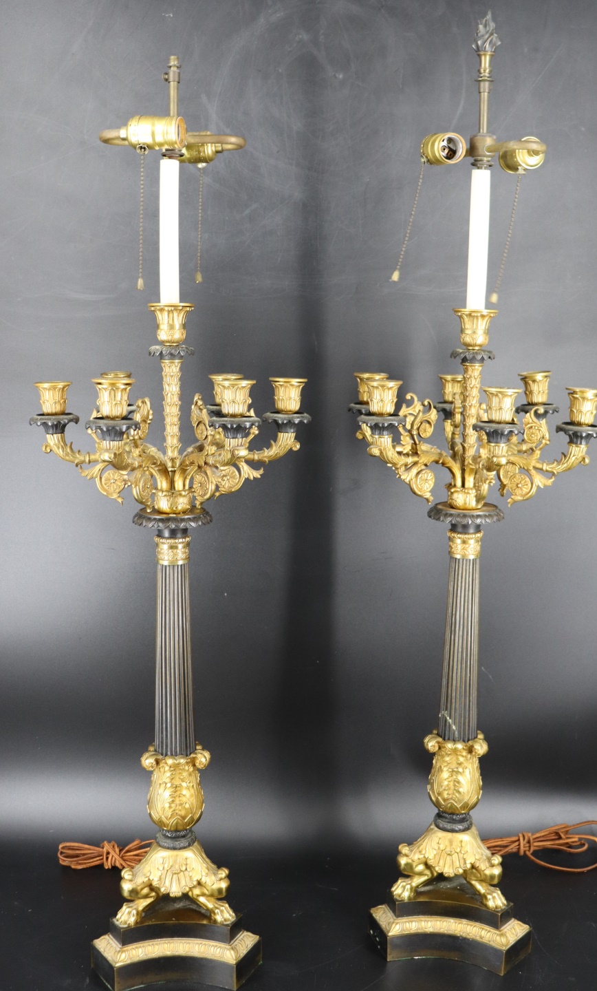 Appraisal: ANTIQUE PAIR OF GILT PATINATED BRONZE CANDELABRA Good large size