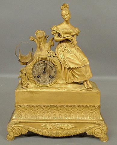 Appraisal: - French fire gilt bronze mantel clock early th c