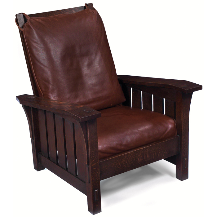 Appraisal: Warren Hile Morris chair contemporary similar to Gustav Stickley bent-arm