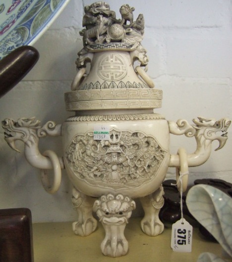 Appraisal: A large carved composition 'ivory' censer and cover carved and