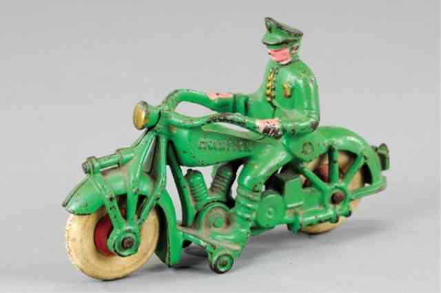 Appraisal: CHAMPION MOTORCYCLE WITH CAST COP DRIVER Cast iron painted in