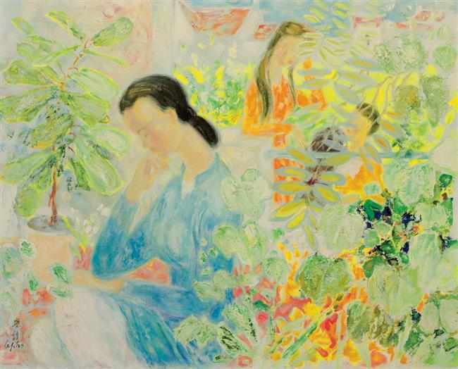 Appraisal: LE PHO French Vietnamese - Woman in a Garden oil