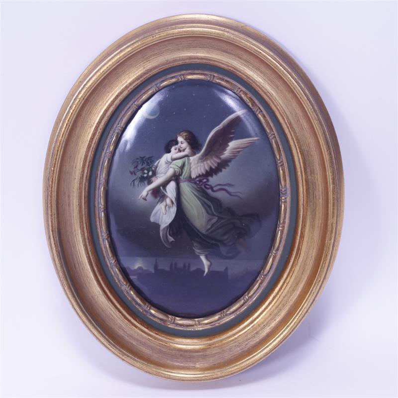 Appraisal: German Oval Porcelain Plaque with hand painted depiction of The