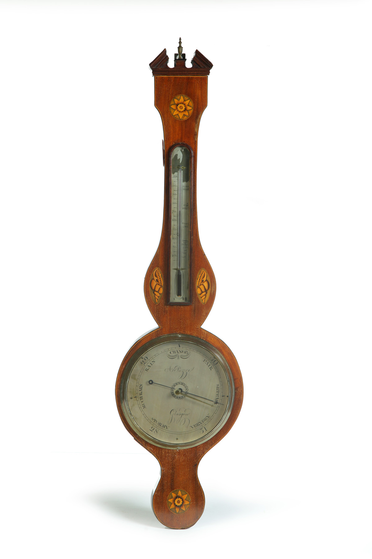 Appraisal: INLAID BAROMETER Scotland mid th century Mahogany with shell and