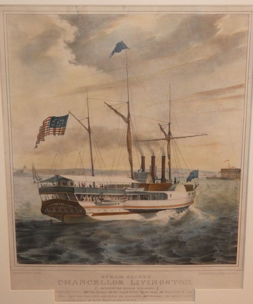 Appraisal: RARE NEWPORT STEAMBOAT PRINT Fine scarce colored lithograph by Pendleton