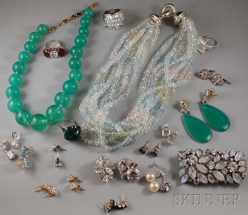 Appraisal: Multi-strand Aquamarine Bead Necklace and a Small Group of Costume