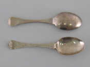 Appraisal: A pair of Danish silver Trefid marriage spoons with engraved