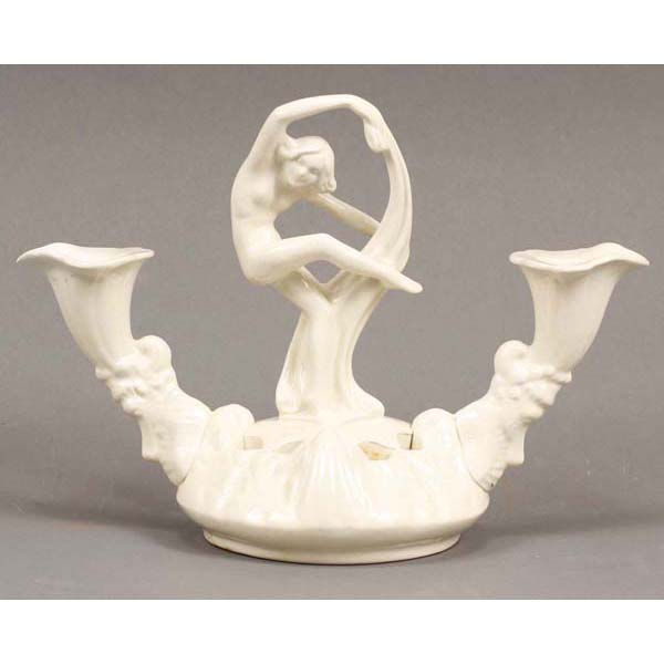 Appraisal: Cowan Pottery Candelabra Flower Frog Centerpiece Pavlova Art Deco Nude