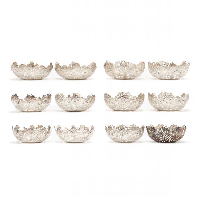 Appraisal: SIX PAIRS OF CHINESE EXPORT SILVER RETICULATED BOWLS MARK OF