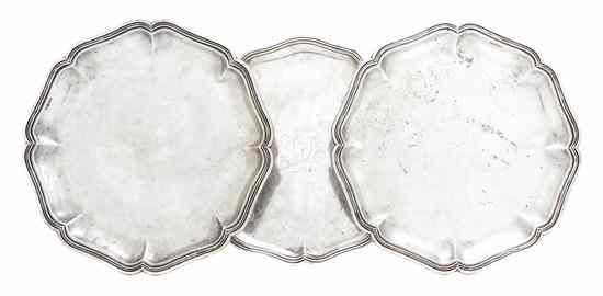 Appraisal: Three German Hanau Silver Chargers each of scalloped circular form