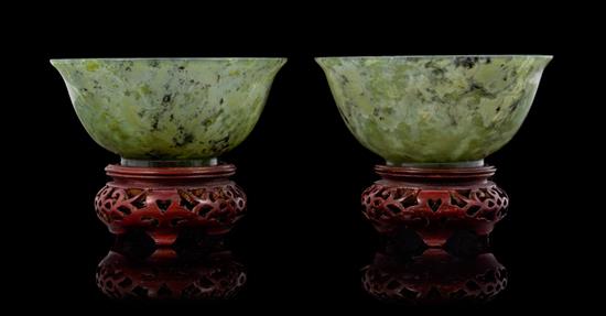 Appraisal: Sale Lot A Pair of Spinach Jade Bowls each of