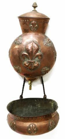 Appraisal: French copper lavabo fountain early th c round copper tank