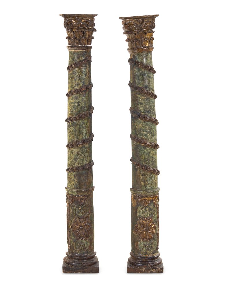 Appraisal: A Pair of Continental Painted Half Columns A Pair of