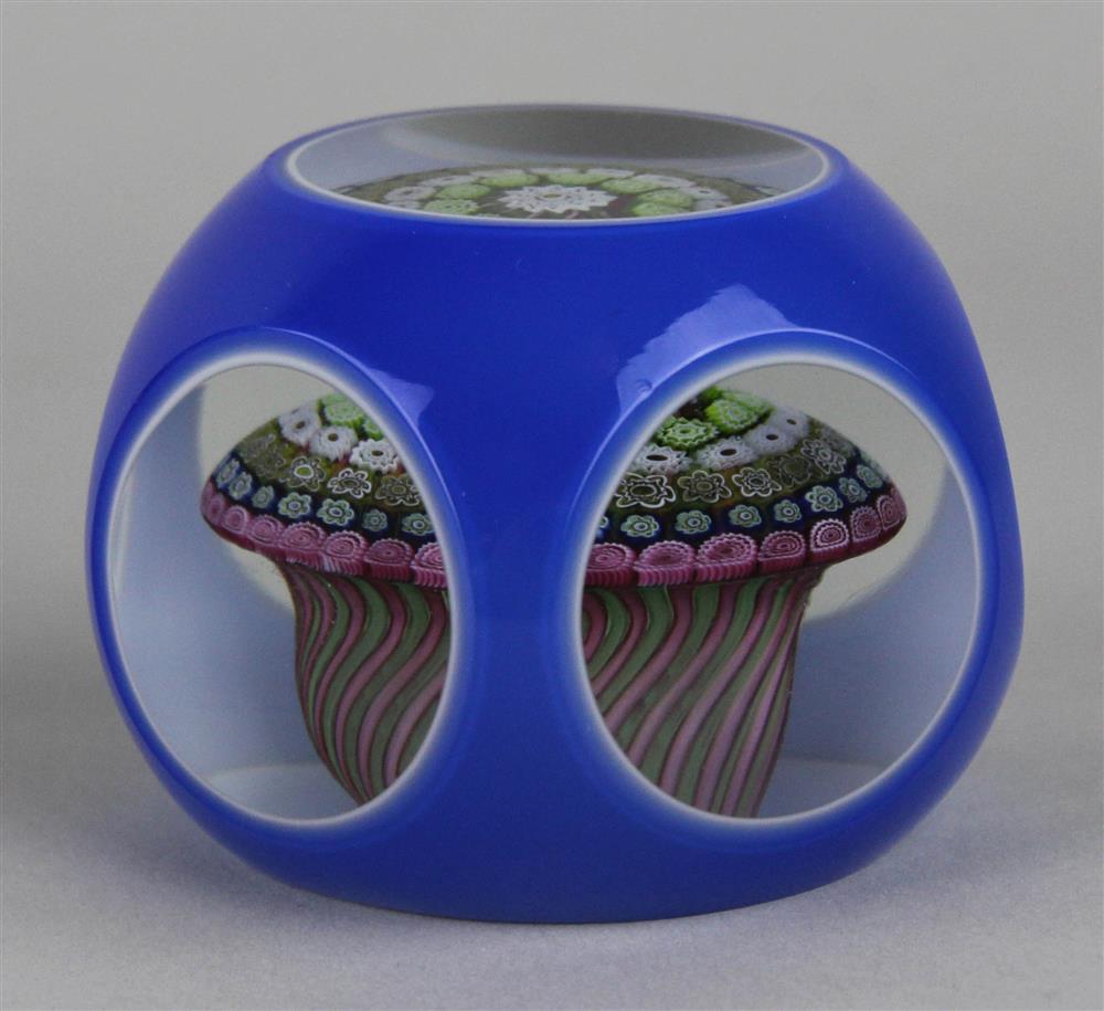 Appraisal: A SAINT LOUIS BLUE CASED BOUQUET PAPERWEIGHT modern with a