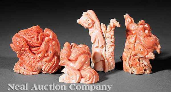 Appraisal: A Collection of Four Chinese Carved Coral Groups each naturalistically