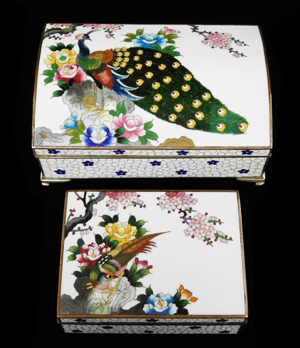 Appraisal: ASIAN TWO WHITE CLOISONN BOXES INCLUDING ONE MUSIC JAPANESE TH