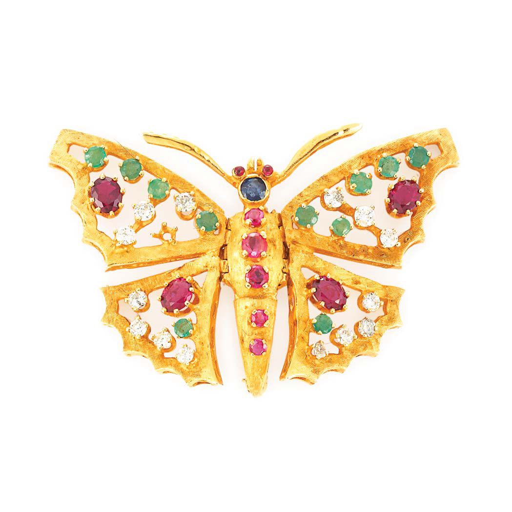 Appraisal: Gold and Gem-Set Butterfly Pin kt one stone missing ap