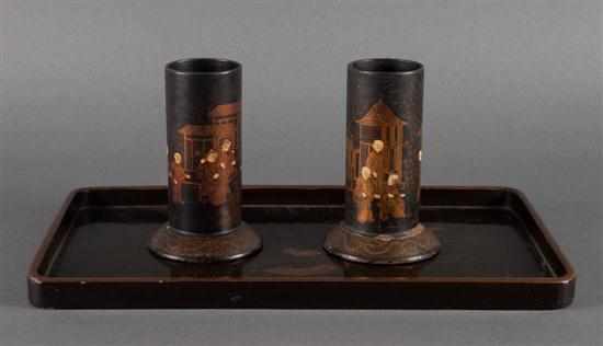 Appraisal: Chinese Export lacquered papier-mache desk tray and a similar pair