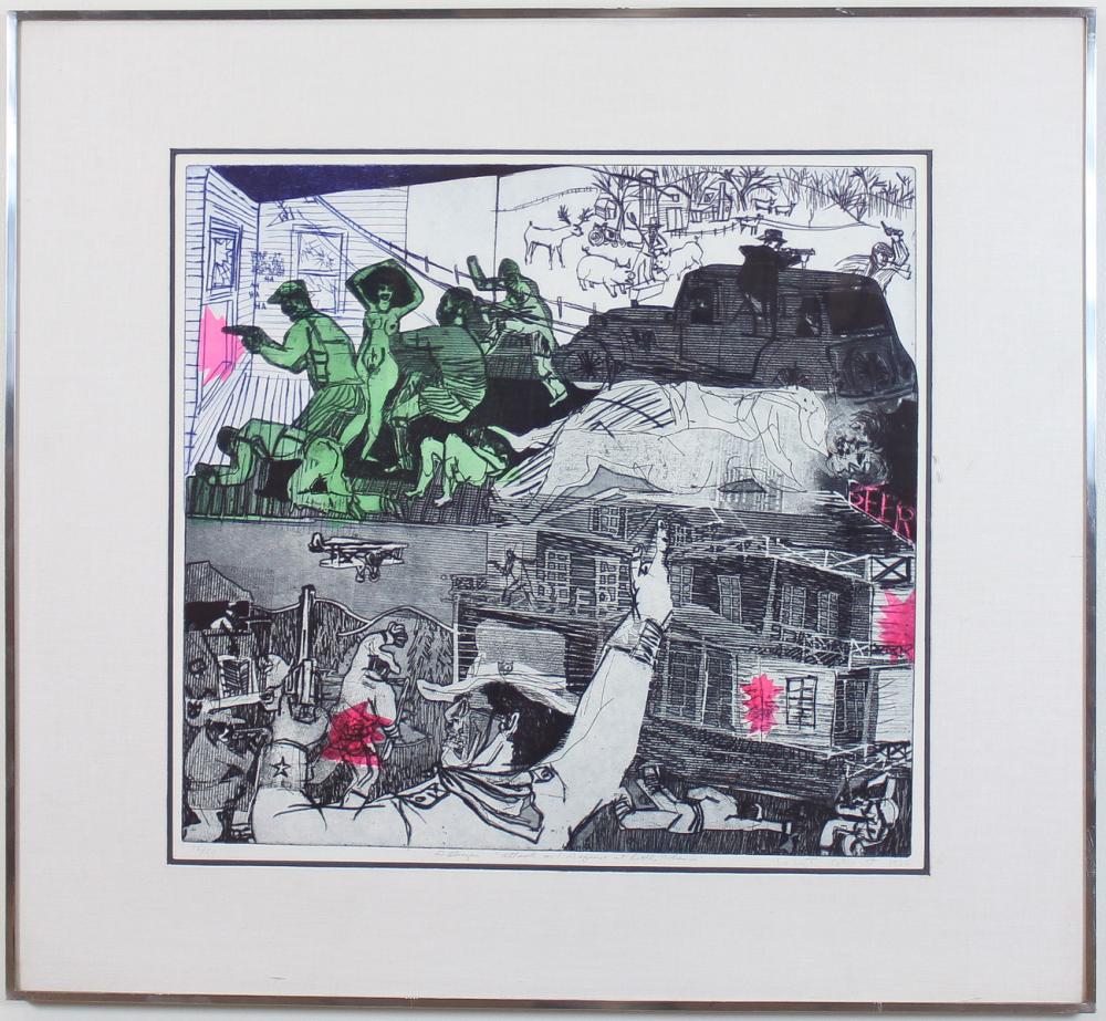 Appraisal: WARRINGTON W COLESCOTT JR Wisconsin California - etching Dillinger Attack