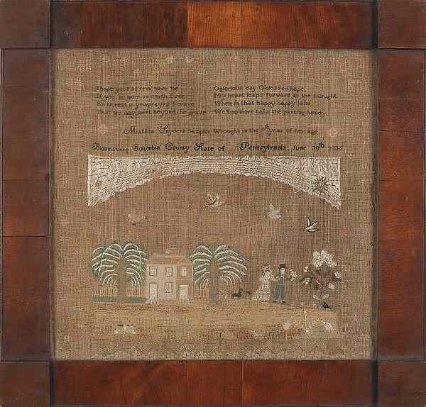 Appraisal: Pennsylvania silk on linen sampler dated wrought by Matilda Snyder