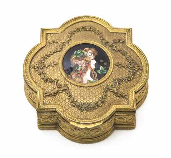 Appraisal: A French Gilt Metal and Enameled Copper Box of square