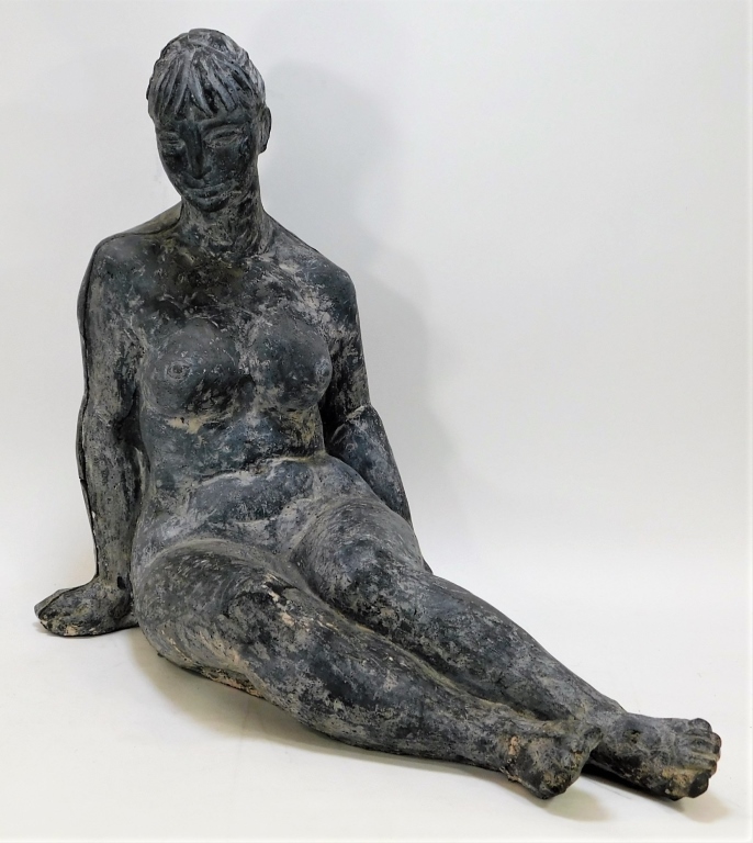 Appraisal: MODERNIST FEMALE NUDE POTTERY SCULPTURE United States th CenturyLounging nude