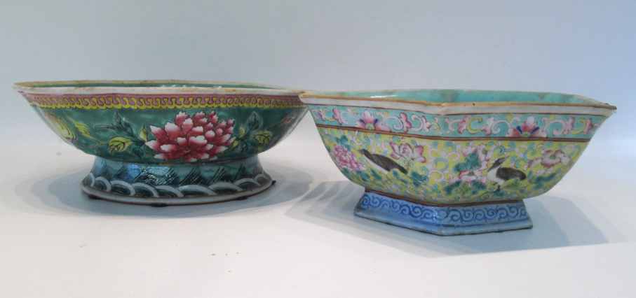 Appraisal: TWO CHINESE PORCELAIN BOWLS the larger lobed bowl with green