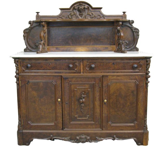 Appraisal: Victorian Walnut Sideboard walnut burl front fruit and nut carvings